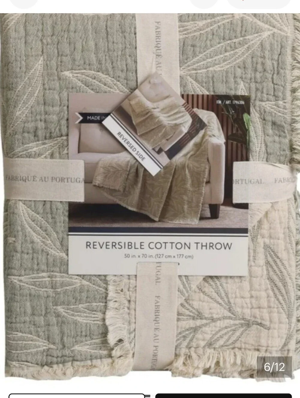 Reversible Cotton Throw Blanket 50x70, Brand New
